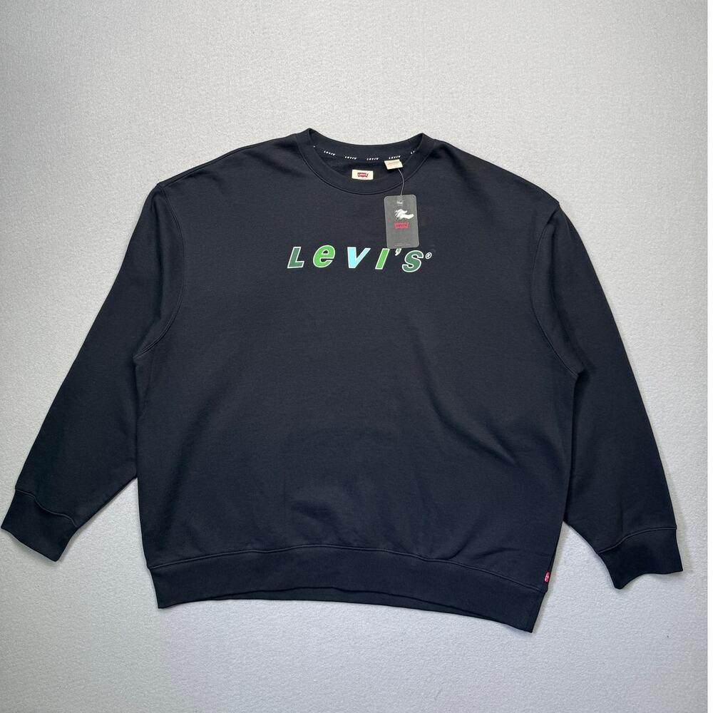 Levi's Men's Relaxed-Fit Fleece Logo Sweatshirt, Caviar 2XL $60